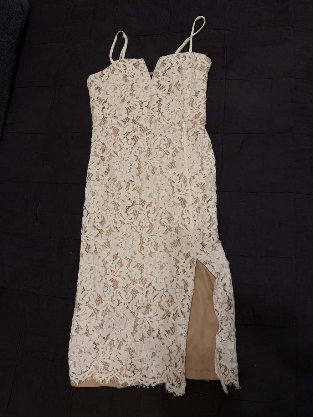 Lulu's Cream Lace Mini Dress with Side Slit